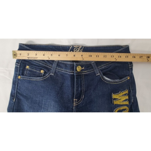 Wckd Jeans Gold Embroidered Denim Y2k Womens Size 9 Straight Cut Stretch Comfort - Picture 2 of 8
